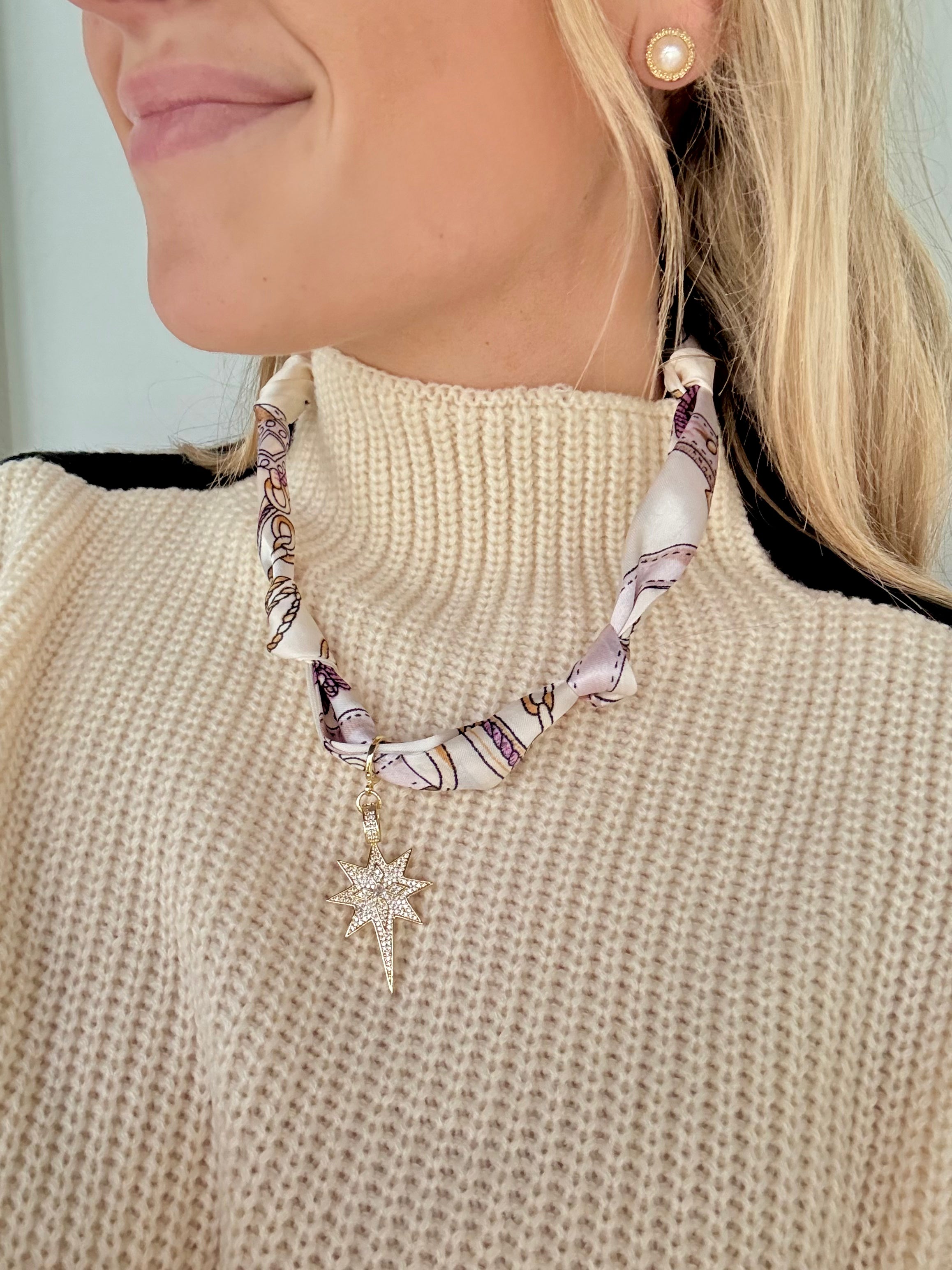 Scarf Charm Necklace: Beige & Pink